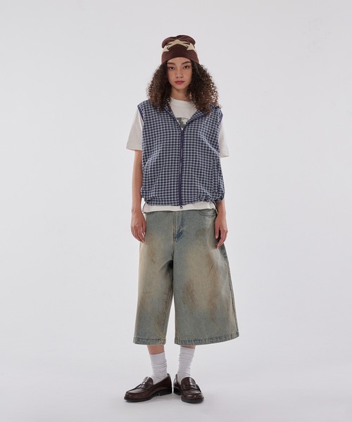 WISH FOR EVER(ウィッシュフォーエバー)の「DRAW CODE BICOLOR SHIRT HOOD VEST/ドローコードバイカラーシャツベスト(ベスト・メンズ・パープル/グリーン/ブルー・LARGE/SMALL/MEDIUM)」の8枚目の写真
