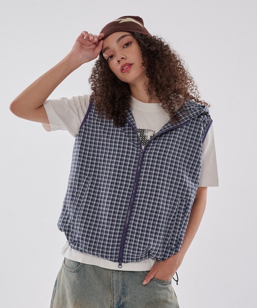 WISH FOR EVER(ウィッシュフォーエバー)の「DRAW CODE BICOLOR SHIRT HOOD VEST/ドローコードバイカラーシャツベスト(ベスト・メンズ・パープル/グリーン/ブルー・LARGE/SMALL/MEDIUM)」の19枚目の写真
