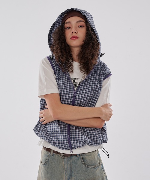 WISH FOR EVER(ウィッシュフォーエバー)の「DRAW CODE BICOLOR SHIRT HOOD VEST/ドローコードバイカラーシャツベスト(ベスト・メンズ・パープル/グリーン/ブルー・LARGE/SMALL/MEDIUM)」の20枚目の写真