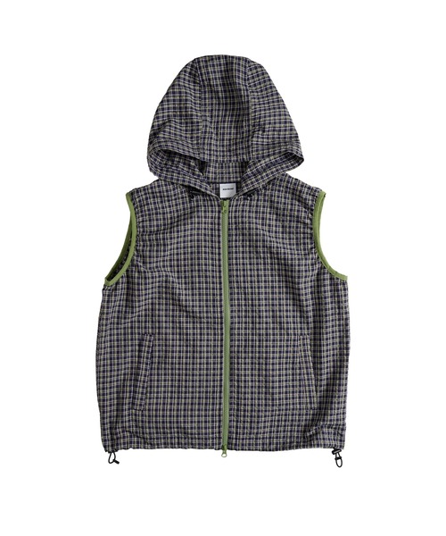 WISH FOR EVER(ウィッシュフォーエバー)の「DRAW CODE BICOLOR SHIRT HOOD VEST/ドローコードバイカラーシャツベスト(ベスト・メンズ・パープル/グリーン/ブルー・LARGE/SMALL/MEDIUM)」の5枚目の写真