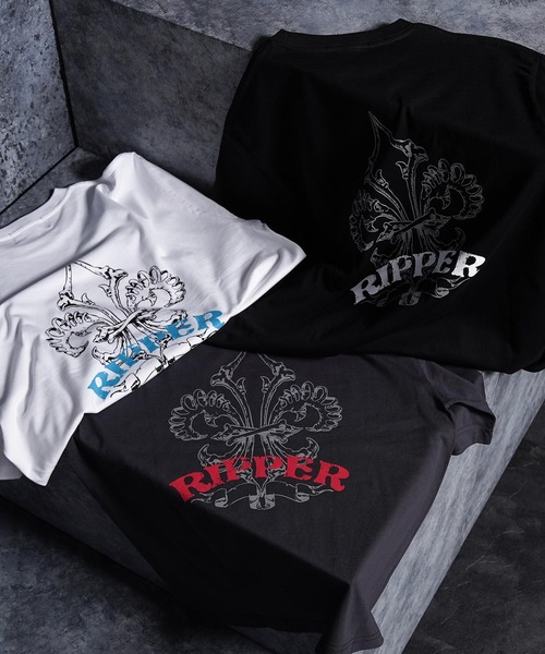 RIPPER(リッパー)の「【RIPPER】ボーン リリー Tee / Bone Lily Tee(Tシャツ/カットソー・メンズ・チャコールグレー/ブラック/ホワイト・M/L/XL)」の4枚目の写真