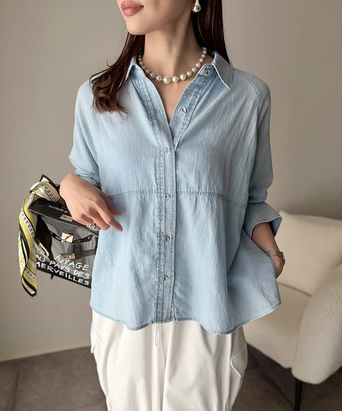 日焼け・冷房対策】シアーデニムバックフレアシャツ Emma Taylor