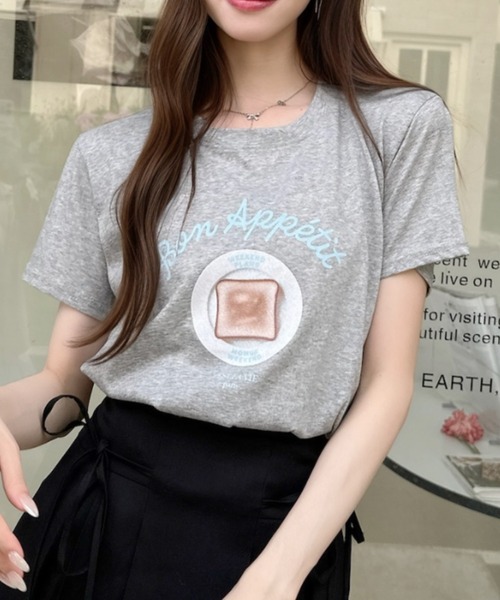 Ada.(エイダ)の「トースト グラフィック レトロ Tシャツ(Tシャツ/カットソー・レディース・ピンク/イエロー/グレー/ブラック/ホワイト・FREE)」の4枚目の写真