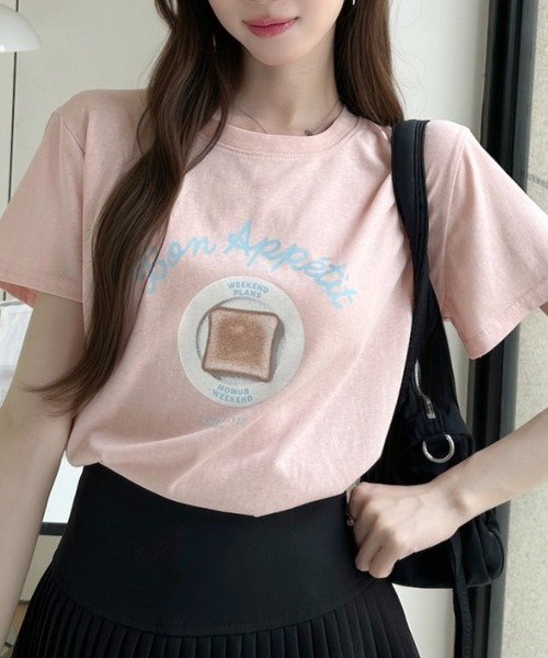 Ada.(エイダ)の「トースト グラフィック レトロ Tシャツ(Tシャツ/カットソー・レディース・ピンク/イエロー/グレー/ブラック/ホワイト・FREE)」の5枚目の写真