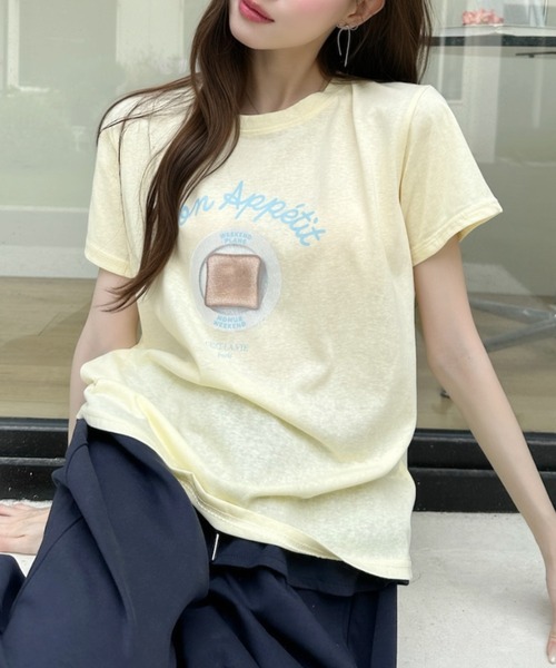 Ada.(エイダ)の「トースト グラフィック レトロ Tシャツ(Tシャツ/カットソー・レディース・ピンク/イエロー/グレー/ブラック/ホワイト・FREE)」の16枚目の写真