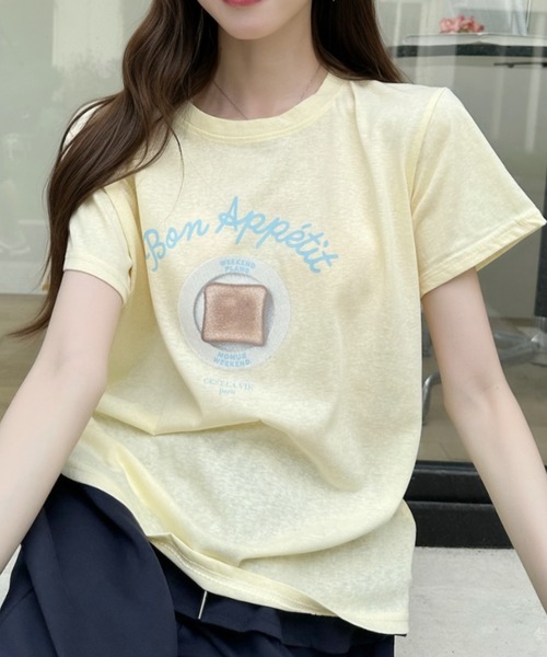 Ada.(エイダ)の「トースト グラフィック レトロ Tシャツ(Tシャツ/カットソー・レディース・ピンク/イエロー/グレー/ブラック/ホワイト・FREE)」の7枚目の写真