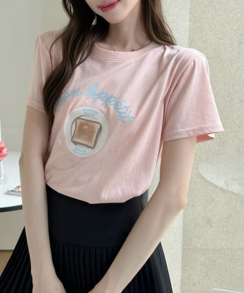 Ada.(エイダ)の「トースト グラフィック レトロ Tシャツ(Tシャツ/カットソー・レディース・ピンク/イエロー/グレー/ブラック/ホワイト・FREE)」の9枚目の写真