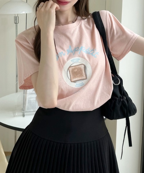 Ada.(エイダ)の「トースト グラフィック レトロ Tシャツ(Tシャツ/カットソー・レディース・ピンク/イエロー/グレー/ブラック/ホワイト・FREE)」の6枚目の写真