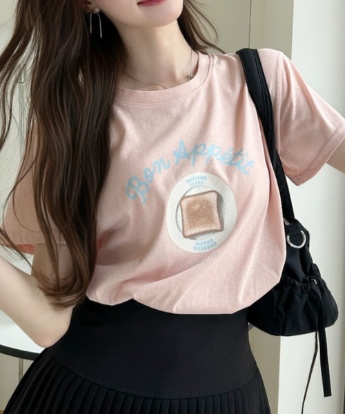 Ada.(エイダ)の「トースト グラフィック レトロ Tシャツ(Tシャツ/カットソー・レディース・ピンク/イエロー/グレー/ブラック/ホワイト・FREE)」の12枚目の写真