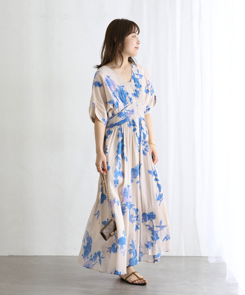La TOTALITE(ラトータリテ)の「【洗える】ne Quittez pas/ヌキテパ 別注ローズプリントドレス(ワンピース・レディース・ブルー系その他/アイボリー/グリーン・38/36)」の4枚目の写真