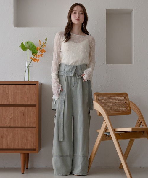 mideal（マイディール）の「ribbon long sleeve sheer tops / リボンロングスリーブシアートップス（Tシャツ/カットソー・レディース・ネイビー/ピンク/チャコールグレー/アイボリー・FREE）」の13枚目の写真