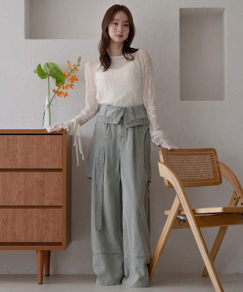mideal（マイディール）の「ribbon long sleeve sheer tops / リボンロングスリーブシアートップス（Tシャツ/カットソー・レディース・ネイビー/ピンク/チャコールグレー/アイボリー・FREE）」の14枚目の写真