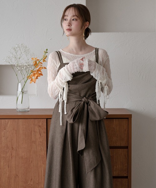 mideal（マイディール）の「ribbon long sleeve sheer tops / リボンロングスリーブシアートップス（Tシャツ/カットソー・レディース・ネイビー/ピンク/チャコールグレー/アイボリー・FREE）」の17枚目の写真