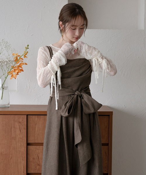 mideal（マイディール）の「ribbon long sleeve sheer tops / リボンロングスリーブシアートップス（Tシャツ/カットソー・レディース・ネイビー/ピンク/チャコールグレー/アイボリー・FREE）」の18枚目の写真