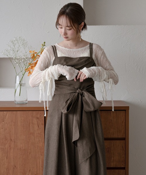 mideal（マイディール）の「ribbon long sleeve sheer tops / リボンロングスリーブシアートップス（Tシャツ/カットソー・レディース・ネイビー/ピンク/チャコールグレー/アイボリー・FREE）」の19枚目の写真