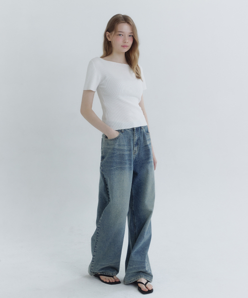 MICANE(ミケーネ)の「ミエルフォールドオーバーネックラインスリムニット(ニット/セーター・レディース・ブラック/スカイブルー/アイボリー・MEDIUM/SMALL/LARGE/X-LARGE)」の5枚目の写真