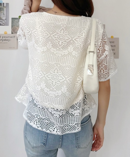 Eclat one(エクラワン)の「【美シルエット】ノーカラーペプラムレーストップス(その他トップス・レディース・ホワイト/アイボリー/ブラック・FREE)」の16枚目の写真