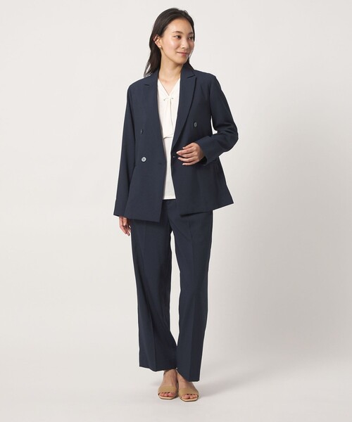 A DAY IN THE LIFE UNITED ARROWS（アデイインザライフユナイテッドアローズ）の「サッカー タックワイドパンツ ‐セットアップ対応・マシンウォッシャブル‐＜A DAY IN THE LIFE＞（その他パンツ・レディース・ベージュ/ネイビー/ブラック・38/36）」の6枚目の写真