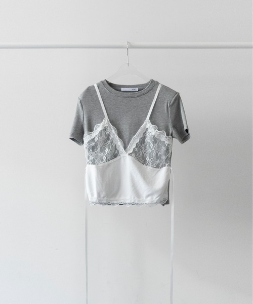 on:nue（オンニュ）の「【on:nue】[着用動画あり！] レースキャミドッキングＴシャツ（Tシャツ/カットソー・レディース・ホワイト/ブラック/グレー・FREE）」の17枚目の写真