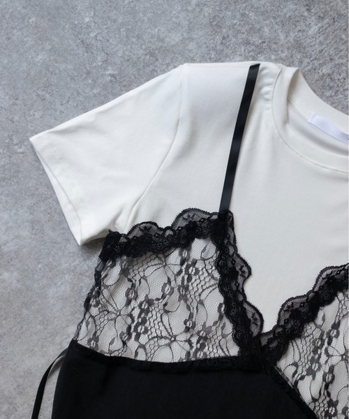 on:nue（オンニュ）の「【on:nue】[着用動画あり！] レースキャミドッキングＴシャツ（Tシャツ/カットソー・レディース・ホワイト/ブラック/グレー・FREE）」の19枚目の写真