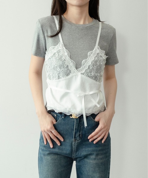 on:nue（オンニュ）の「【on:nue】[着用動画あり！] レースキャミドッキングＴシャツ（Tシャツ/カットソー・レディース・ホワイト/ブラック/グレー・FREE）」の22枚目の写真