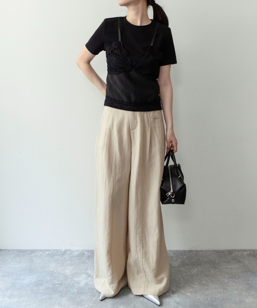 on:nue（オンニュ）の「【on:nue】[着用動画あり！] レースキャミドッキングＴシャツ（Tシャツ/カットソー・レディース・ホワイト/ブラック/グレー・FREE）」の7枚目の写真