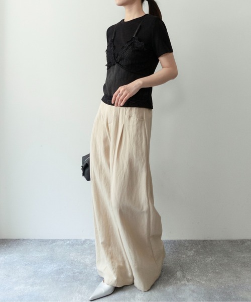 on:nue（オンニュ）の「【on:nue】[着用動画あり！] レースキャミドッキングＴシャツ（Tシャツ/カットソー・レディース・ホワイト/ブラック/グレー・FREE）」の8枚目の写真