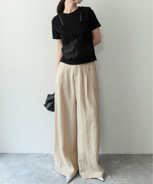on:nue（オンニュ）の「【on:nue】[着用動画あり！] レースキャミドッキングＴシャツ（Tシャツ/カットソー・レディース・ホワイト/ブラック/グレー・FREE）」の9枚目の写真