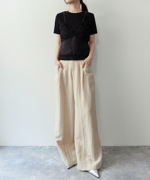 on:nue（オンニュ）の「【on:nue】[着用動画あり！] レースキャミドッキングＴシャツ（Tシャツ/カットソー・レディース・ホワイト/ブラック/グレー・FREE）」の10枚目の写真