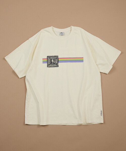 Ocean Pacific(オーシャンパシフィック)の「Ocean Pacific/オーシャンパシフィック FREAK'S STORE for BEACH & FES 別注 HERITAGE TEE RAINBOW/ヘリテージTシャツ レインボー(Tシャツ/カットソー・メンズ・ナチュラル/ブラック/パープル・MEDIUM/LARGE)」の1枚目の写真