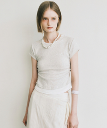 LAYERED SHIRRING SLIM TOP_MELANGE