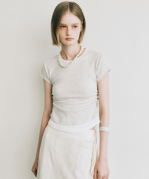 NICK&NICOLE(ニックアンドニコール)の「LAYERED SHIRRING SLIM TOP_MELANGE(Tシャツ/カットソー・レディース・その他・FREE)」の1枚目の写真