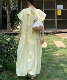 YUGA_YGMC Korean-style Ribbon tie tiered dress