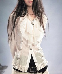【Cest Nous】Ruffle Blouse / 【セヌー】ボタンラッフルレースアップブラウス