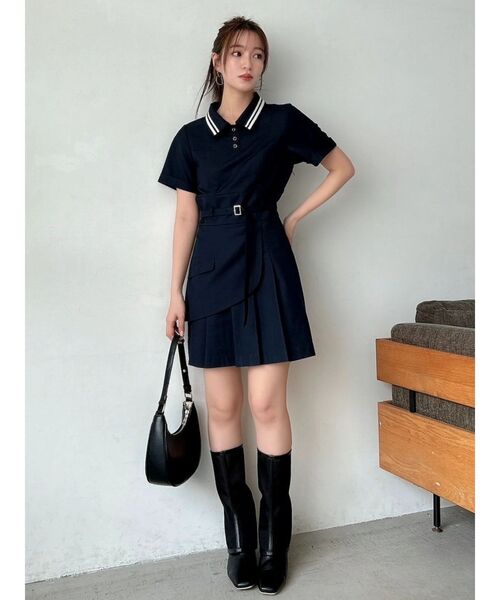 dazzlin（ダズリン）の「ポロライクプリーツミニワンピース（ワンピース・レディース・オフホワイト/ネイビー・MEDIUM/SMALL）」の4枚目の写真