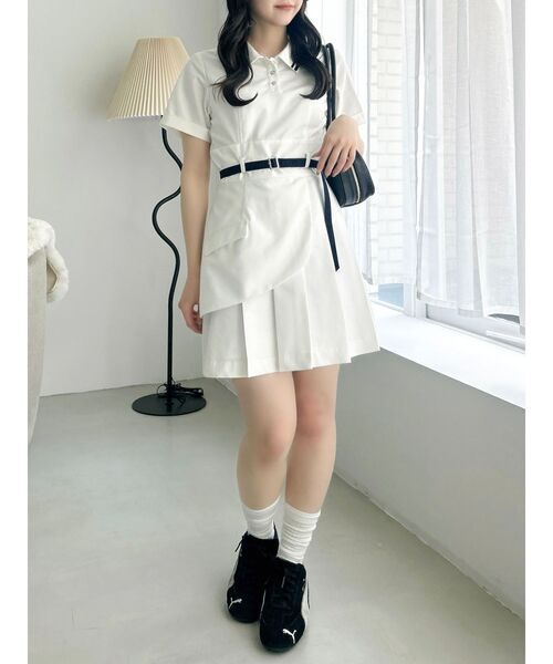 dazzlin（ダズリン）の「ポロライクプリーツミニワンピース（ワンピース・レディース・オフホワイト/ネイビー・MEDIUM/SMALL）」の11枚目の写真