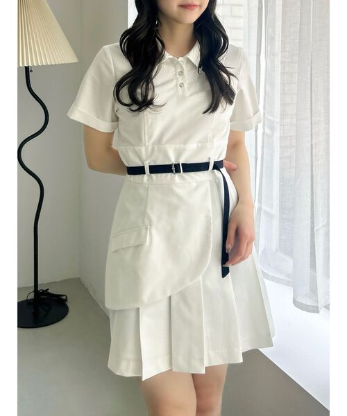 dazzlin（ダズリン）の「ポロライクプリーツミニワンピース（ワンピース・レディース・オフホワイト/ネイビー・MEDIUM/SMALL）」の15枚目の写真
