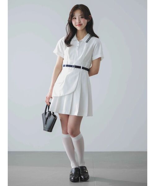 dazzlin（ダズリン）の「ポロライクプリーツミニワンピース（ワンピース・レディース・オフホワイト/ネイビー・MEDIUM/SMALL）」の18枚目の写真