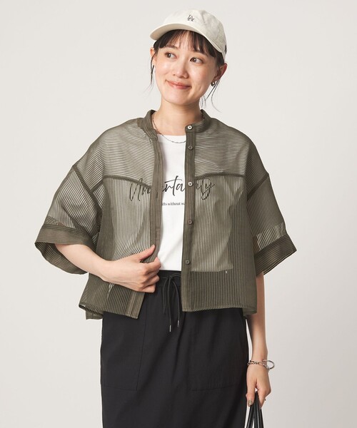 green label relaxing(グリーンレーベルリラクシング)の「シアー コードレーン ショートスリーブ シャツ(シャツ/ブラウス・レディース・モカ/ホワイト/ネイビー・FREE)」の3枚目の写真