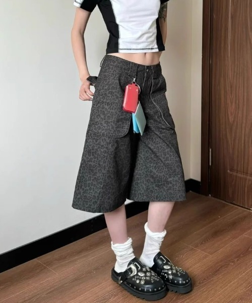 five-o duppies レオパード柄 ハーフパンツ　ワークキャップ セール】レオパード柄デニムハーフパンツ（デニムパンツ）｜ViViDAY
