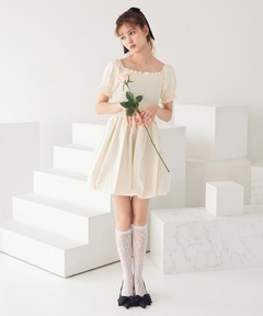 Gather tulle bijou off shoulder mini onepiece(10852)（ワンピース