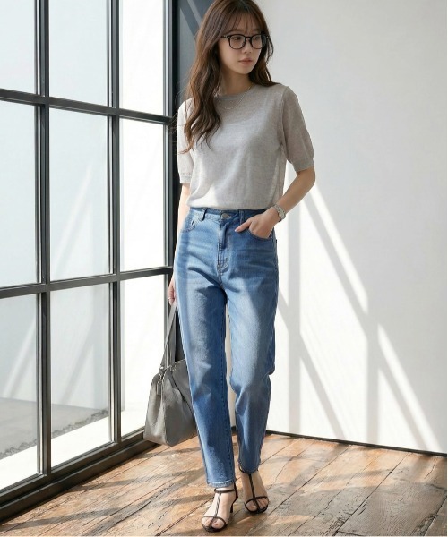 La-gemme（ラジェム）の「美脚テーパードデニム風パンツ（デニムパンツ・レディース・ライトブルー/ブラック/ブルー・M/L）」の9枚目の写真