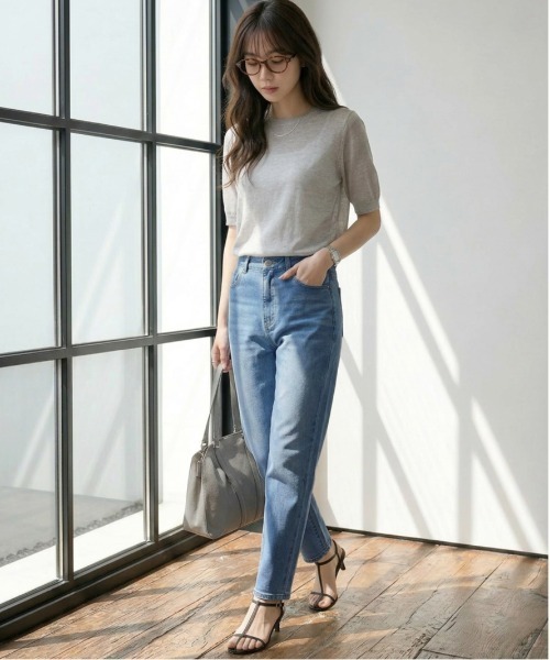 La-gemme（ラジェム）の「美脚テーパードデニム風パンツ（デニムパンツ・レディース・ライトブルー/ブラック/ブルー・M/L）」の10枚目の写真