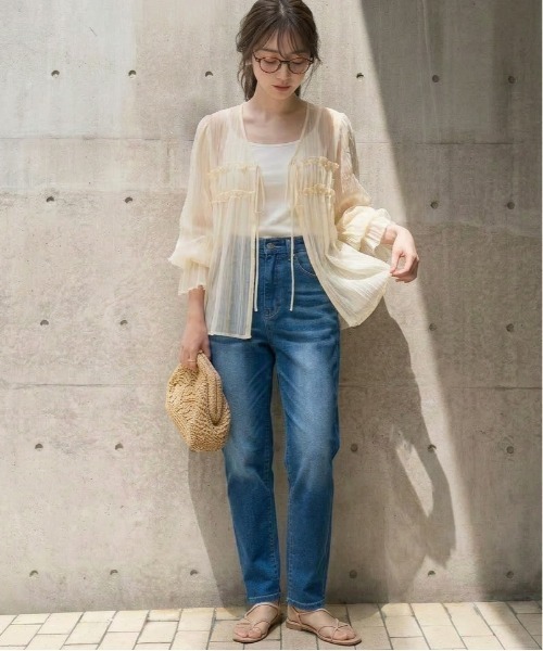 La-gemme（ラジェム）の「美脚テーパードデニム風パンツ（デニムパンツ・レディース・ライトブルー/ブラック/ブルー・M/L）」の14枚目の写真