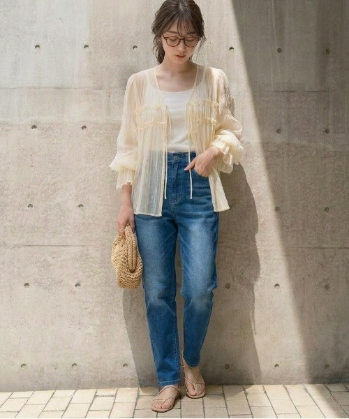 La-gemme（ラジェム）の「美脚テーパードデニム風パンツ（デニムパンツ・レディース・ライトブルー/ブラック/ブルー・M/L）」の16枚目の写真