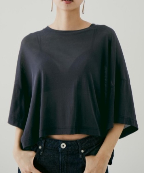 upperhights(アッパーハイツ)の「upper hights(アッパーハイツ)SHORELINE WIDE TEE/ショアラインワイドティー(Tシャツ/カットソー・レディース・ネイビー/チャコールグレー・1)」の2枚目の写真