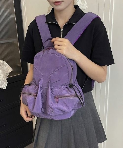 WEGO(ウィゴー)の「多機能!マルチポケットカラーバックパック/リュック(バックパック/リュック・レディース・グレー/カーキ/ブラック/アイボリー/パープル・FREE)」の13枚目の写真