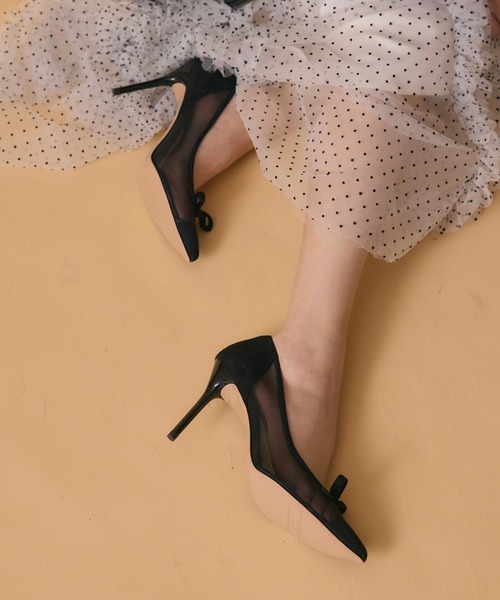 SEVEN TWELVE THIRTY（セヴントゥエルヴサーティー）の「スティレットヒールチュールリボンパンプス（パンプス・レディース・ドット/ブラック/グリーン系その他・22cm/22.5cm/23cm/23.5cm/24cm/24.5cm）」の5枚目の写真