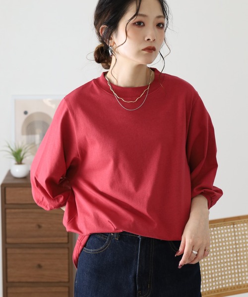 FUNALIVE（ファンアライブ）の「パフスリーブコットンカットソープルオーバー 半端袖（Tシャツ/カットソー・レディース・ダークブルー/アイボリー/レッド・M～Ｌ）」の3枚目の写真