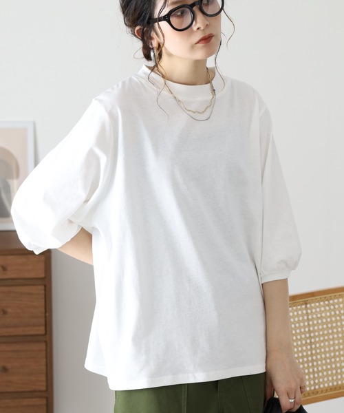 FUNALIVE（ファンアライブ）の「パフスリーブコットンカットソープルオーバー 半端袖（Tシャツ/カットソー・レディース・ダークブルー/アイボリー/レッド・M～Ｌ）」の2枚目の写真